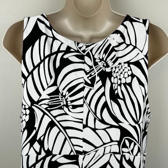 Talbots Graphic Botanical Jersey Maxi Dress Tropical Sleeveless Black White MP - Picture 8 of 11
